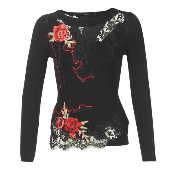 Desigual Sweaters - Desigual Gerce Sweater Lace Rose Black Blouse